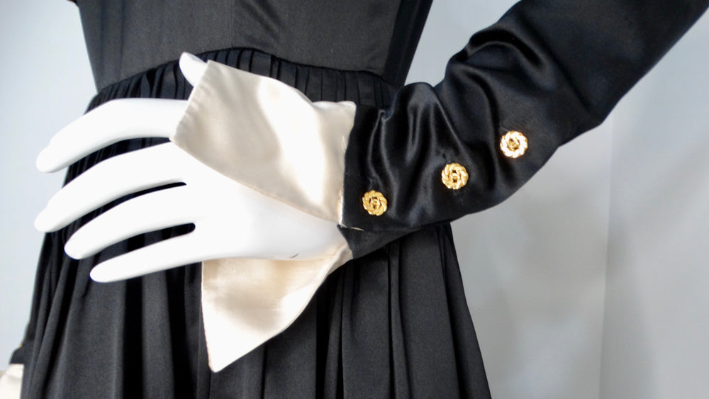 Chanel Boutique Circa 1980s Black Silk Pleated Ball Gown