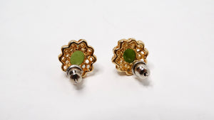 Vintage Tiny Two-Toned Jade 18k Gold Plated Filigree Stud Earrings