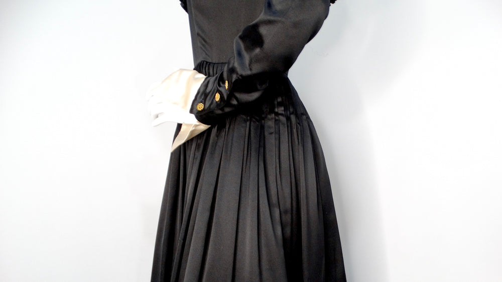 Chanel Boutique Circa 1980s Black Silk Pleated Ball Gown