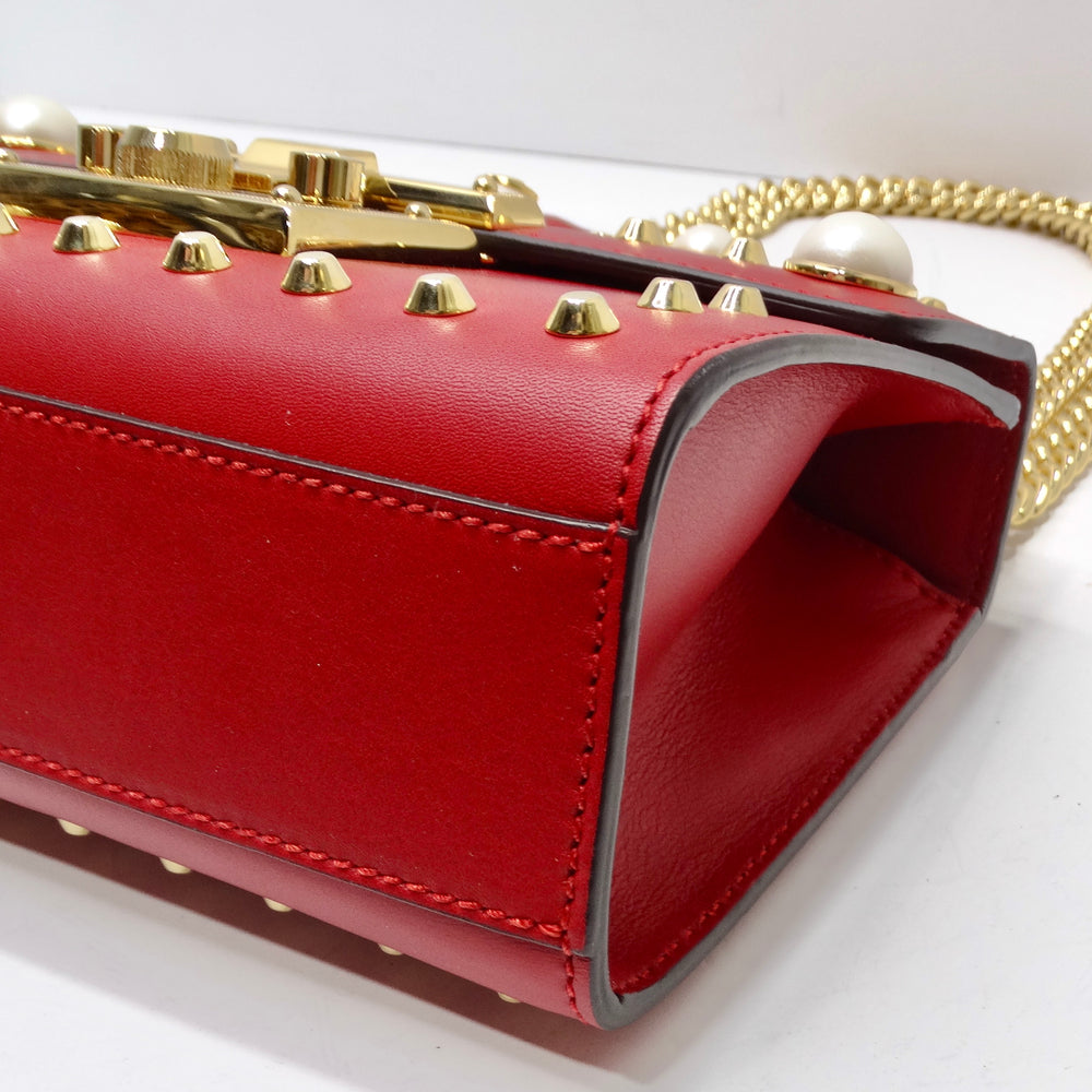 Gucci Red Calfskin Studded Small Padlock Shoulder Bag