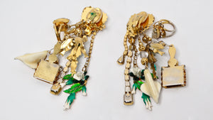 1980s Lunch At The Ritz Maximalist Charm Dangle Earrings