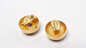 1980s Bulgari Inspired Round Purple Stone 18k Gold Plated Earrings