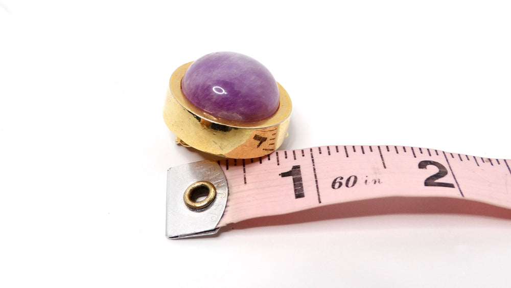 1980s Bulgari Inspired Round Purple Stone 18k Gold Plated Earrings