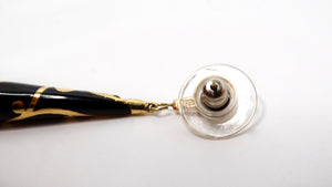 Vintage French Romantic Black Enamel & 18k Gold Plated Dangle Earrings