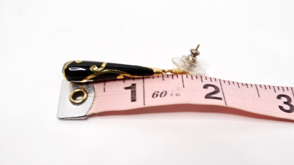 Vintage French Romantic Black Enamel & 18k Gold Plated Dangle Earrings