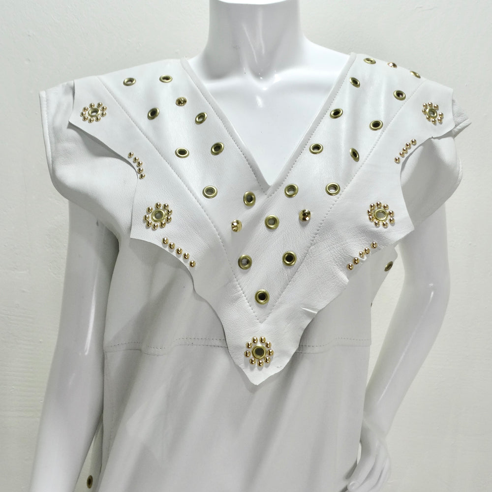 Jacques Lelong 1980s White Leather Studded Dress Jacques Lelong 1980s White Leather Studded Dress