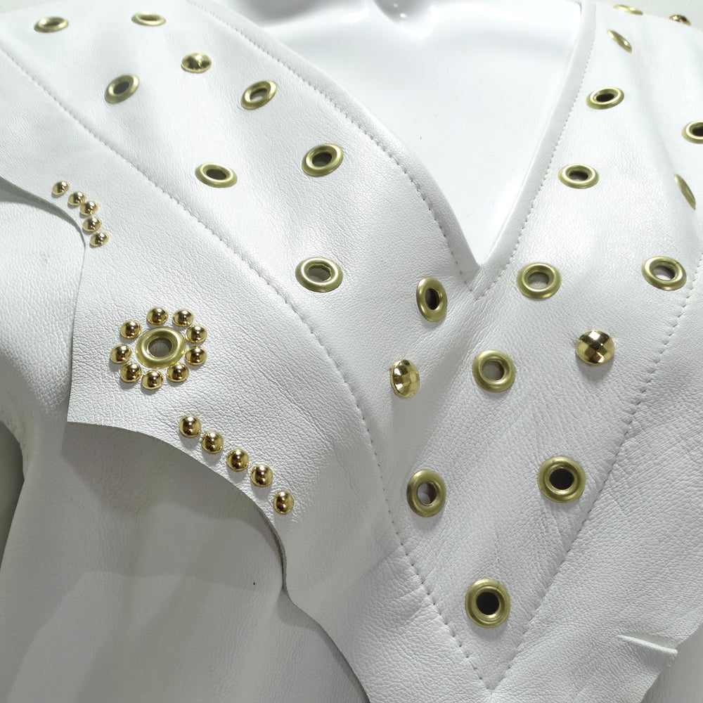 Jacques Lelong 1980s White Leather Studded Dress Jacques Lelong 1980s White Leather Studded Dress
