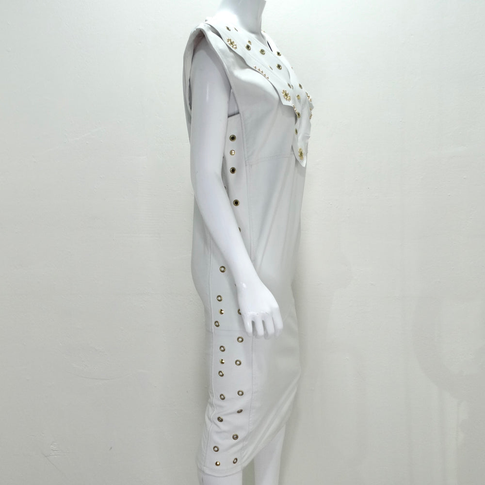 Jacques Lelong 1980s White Leather Studded Dress