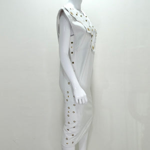 white leather studded dress Versace $12k Runway White Leather Studded Sz 40 4 Dress (6.250 BRL) liked on Polyvore featuring dresses, versace, white dress, versace dress, white color dress and white day dress