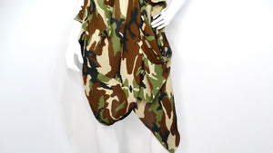 Junya Watanabe CDG 2010 Runway Green Camo Print Pleated Asymmetrical Dress