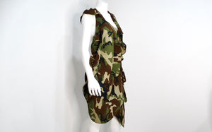 Junya Watanabe CDG 2010 Runway Green Camo Print Pleated Asymmetrical Dress