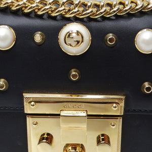 Gucci Black Calfskin Studded Small Padlock Shoulder Bag