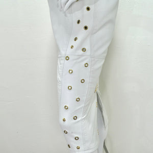 Jacques Lelong 1980s White Leather Studded Dress