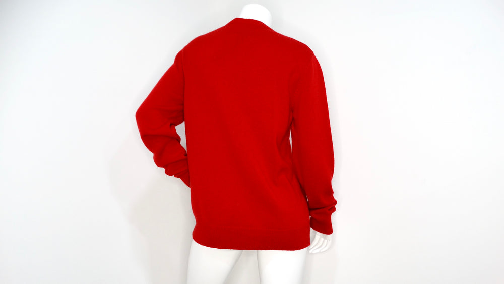 Versace 2014 Runway Red Cashmere Embellished Motorcycle Motif Crewneck Sweater