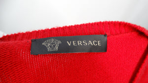 Versace 2014 Runway Red Cashmere Embellished Motorcycle Motif Crewneck Sweater