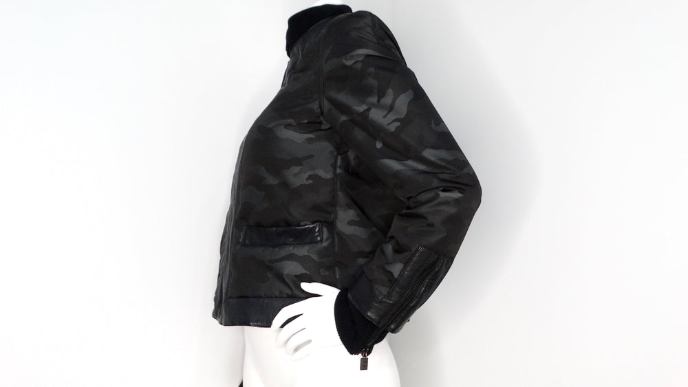 Chanel 2008 Black Camouflage & Blue Leather Bomber Jacket