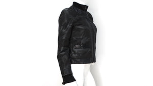 Chanel 2008 Black Camouflage & Blue Leather Bomber Jacket