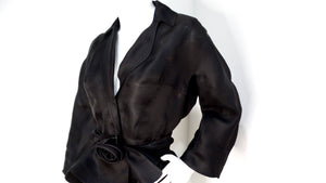 Thierry Mugler 1990s Black Silk Sheer Rose Belted Jacket