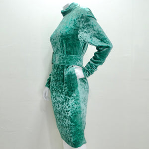 Galanos for Amen Wardy 1980s Green Velvet Belted Dress