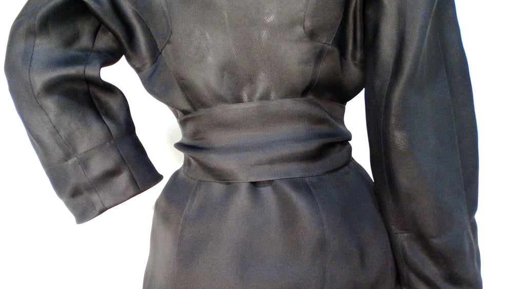 Thierry Mugler 1990s Black Silk Sheer Rose Belted Jacket