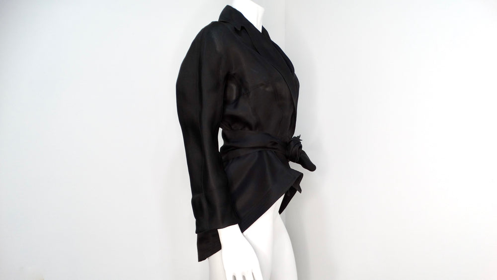 Thierry Mugler 1990s Black Silk Sheer Rose Belted Jacket