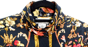 Hermes 1980s Floral and Bird Print Silk Button-Up Long-sleeve Shirt