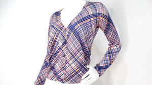 Prada Pink & Navy Blue Plaid Cardigan