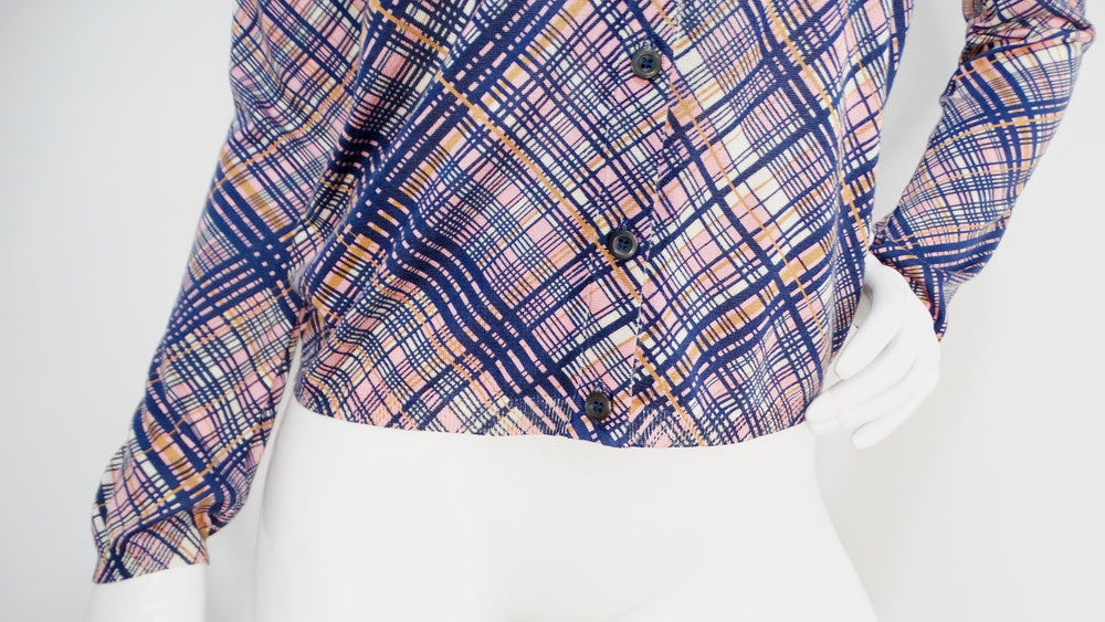 Prada Pink & Navy Blue Plaid Cardigan Vintage by Misty Prada Pink & Navy Blue Plaid Cardigan Vintage by Misty