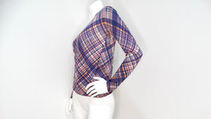 Prada Pink & Navy Blue Plaid Cardigan