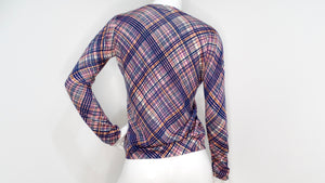 Prada Pink & Navy Blue Plaid Cardigan