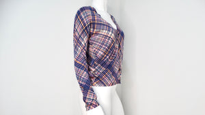 Prada Pink & Navy Blue Plaid Cardigan