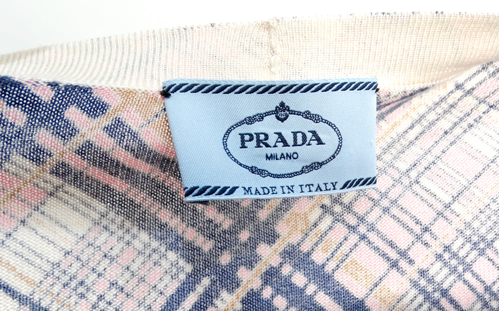 Prada Pink & Navy Blue Plaid Cardigan