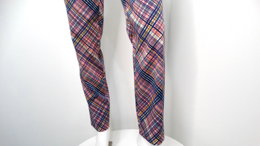 Prada Pink & Navy Blue Plaid Pants