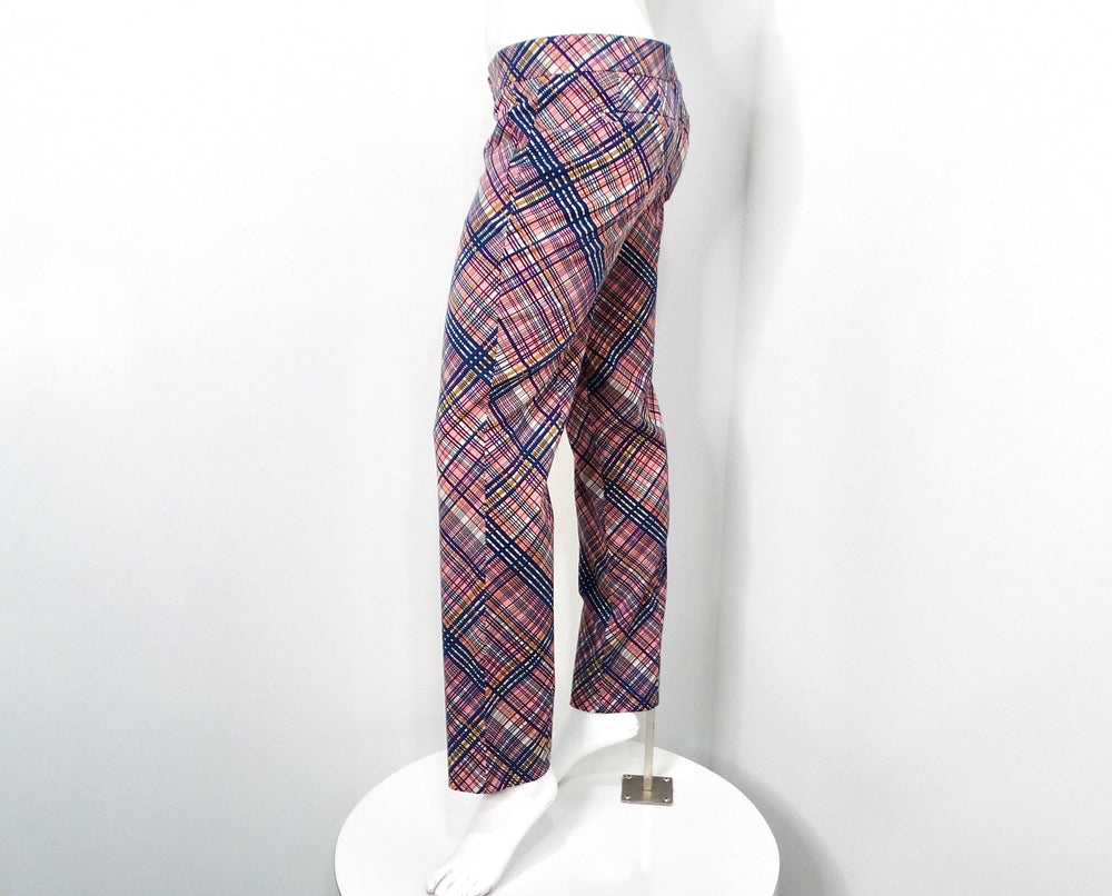 Prada Pink & Navy Blue Plaid Pants