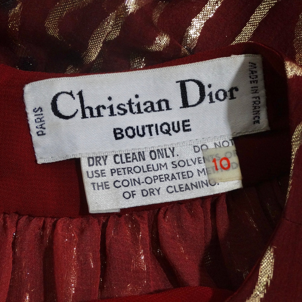 Christian Dior 1980s Burgundy & Metallic Gold Gown