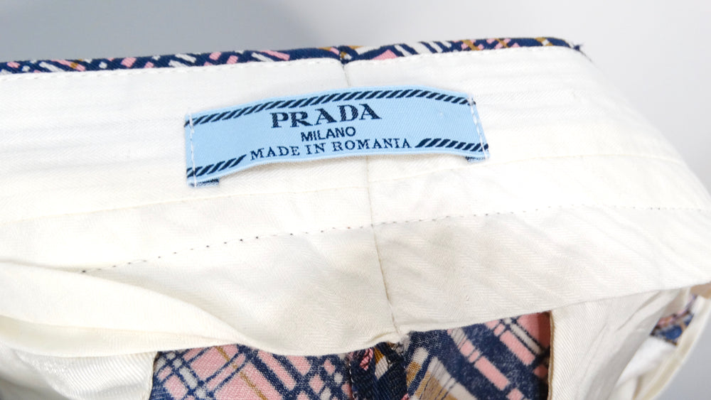 Prada Pink & Navy Blue Plaid Pants