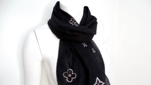 Louis Vuitton Black Cashmere and Swarovski Crystal "Monte Carlo" Monogram Scarf