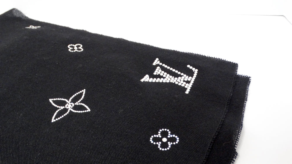 Louis Vuitton Black Cashmere and Swarovski Crystal "Monte Carlo" Monogram Scarf