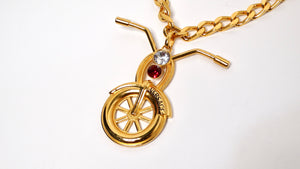 Versace 2014 Runway 24k Gold Plated Motorcycle Pendant Chain Necklace