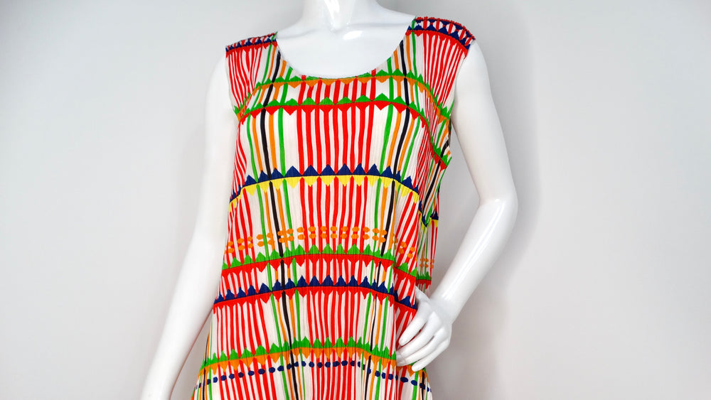 Issey Miyake 1990s Pleats Please Multicolor Pleated Maxi Dress