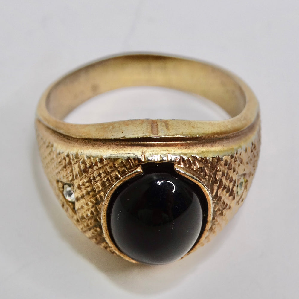 18K Gold Plated Onyx Stone Mens Ring Circa 1960