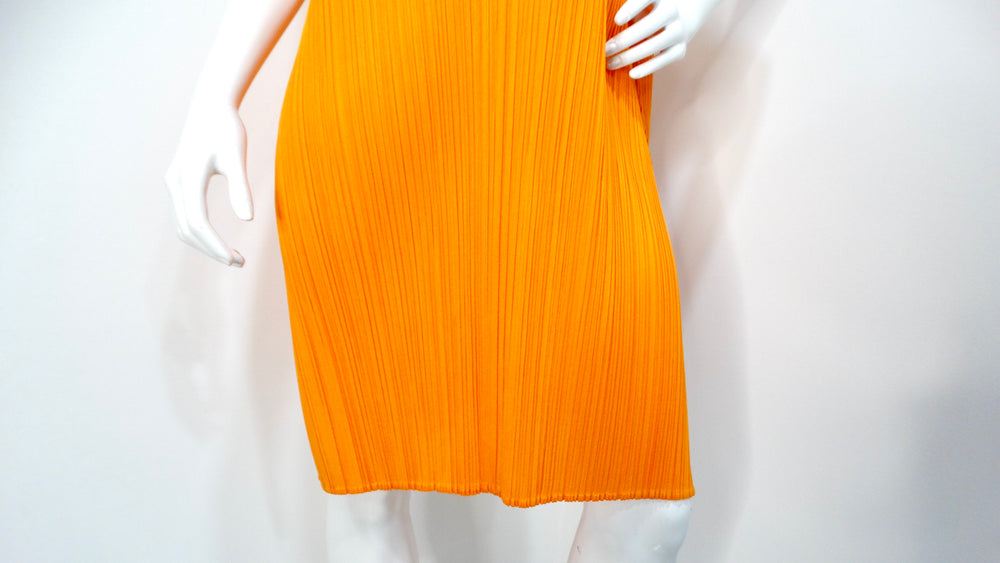 Issey Miyake 1990s Pleats Please Orange Pleated Sleeveless Dress