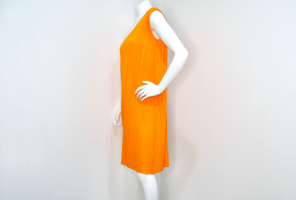 Issey Miyake 1990s Pleats Please Orange Pleated Sleeveless Dress