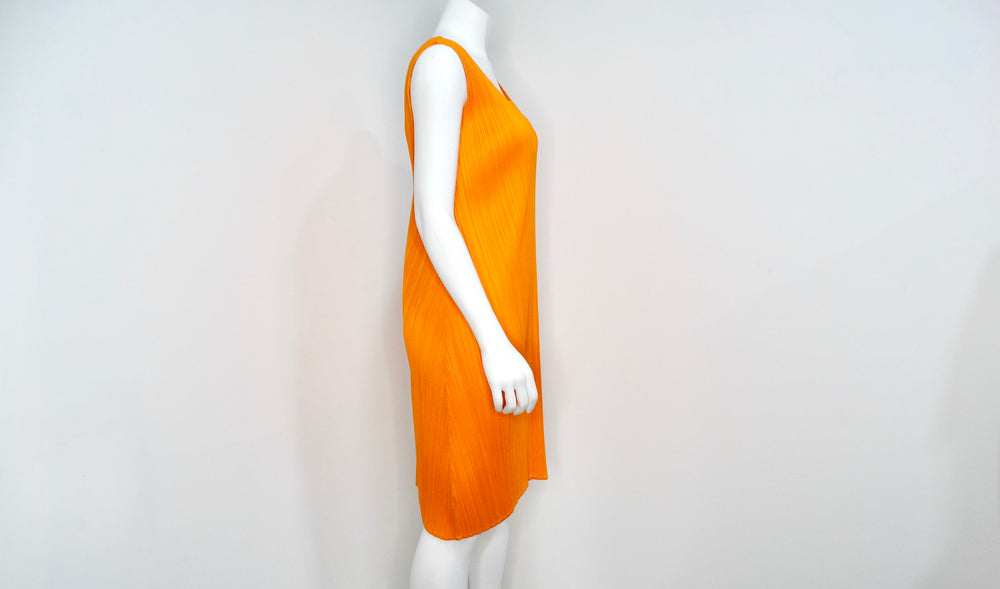 Issey Miyake 1990s Pleats Please Orange Pleated Sleeveless Dress