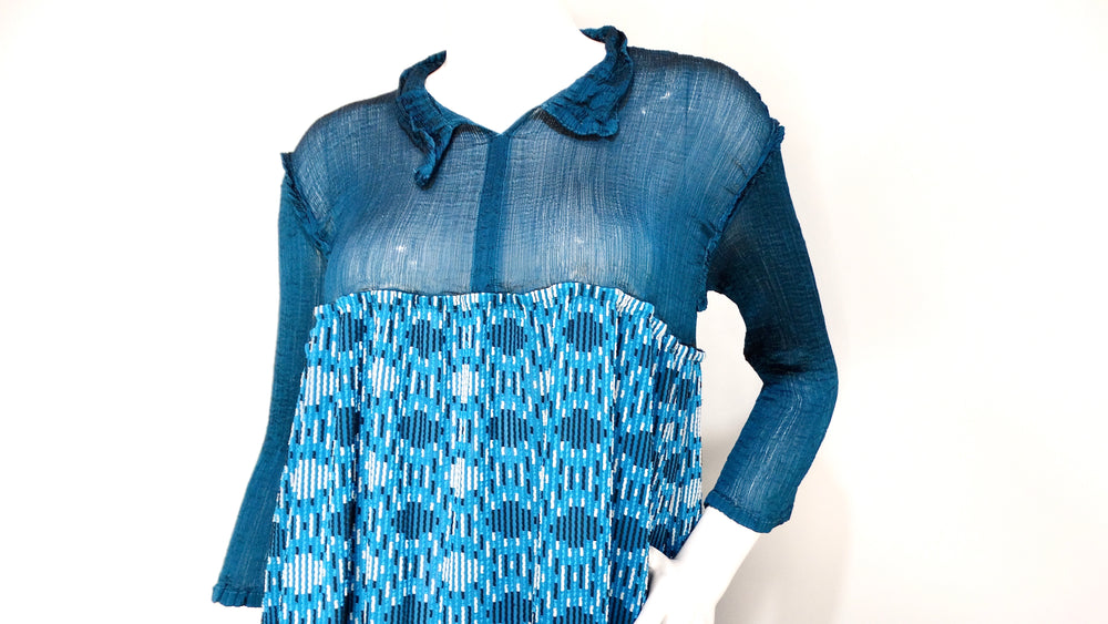 Issey Miyake me 2000s Turquoise Pattern Long-Sleeve Babydoll Dress Vintage by Misty Issey Miyake me 2000s Turquoise Pattern Long-Sleeve Babydoll Dress Vintage by Misty