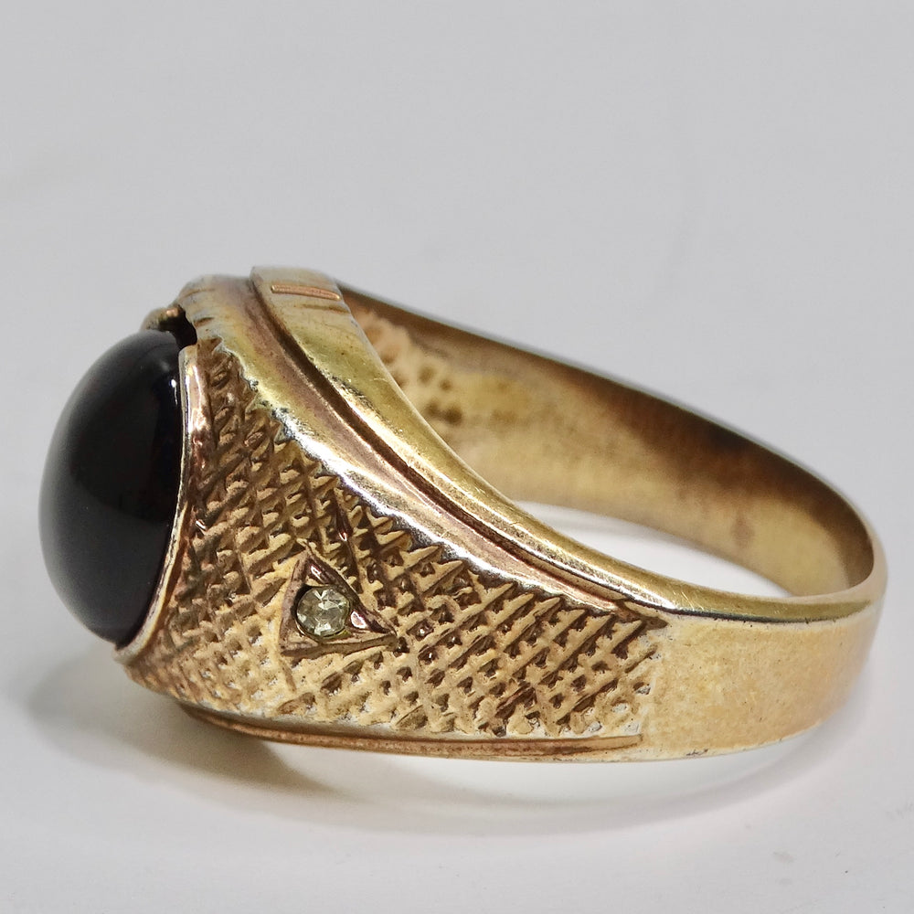 18K Gold Plated Onyx Stone Mens Ring Circa 1960