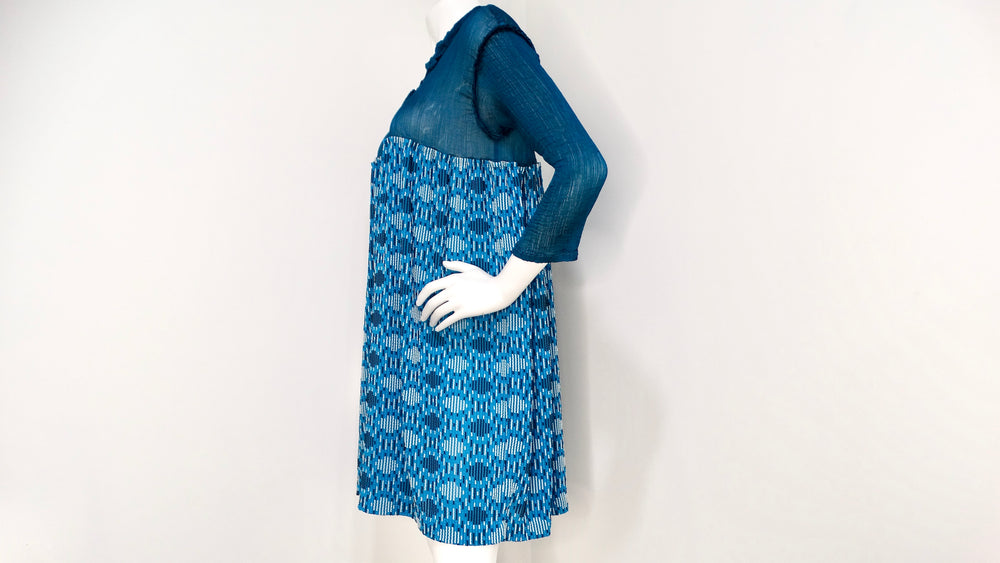 Issey Miyake me 2000s Turquoise Pattern Long-Sleeve Babydoll Dress – Vintage by Misty