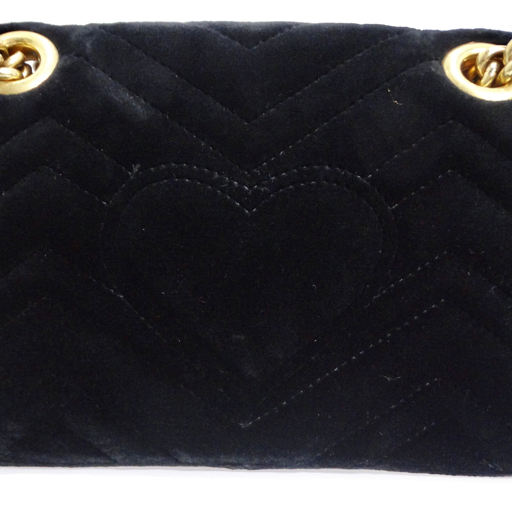 Gucci Velvet Matelasse Mini GG Marmont Shoulder Bag Black