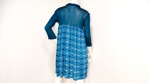 Issey Miyake me 2000s Turquoise Pattern Long-Sleeve Babydoll Dress