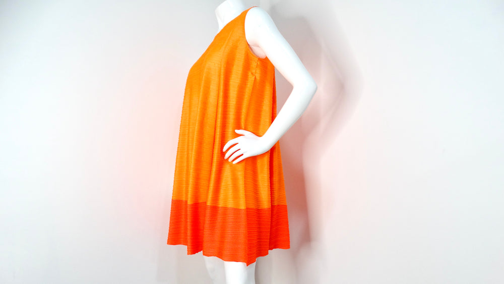 Issey Miyake 1990s Pleats Please Sunset Color-Block Babydoll Dress